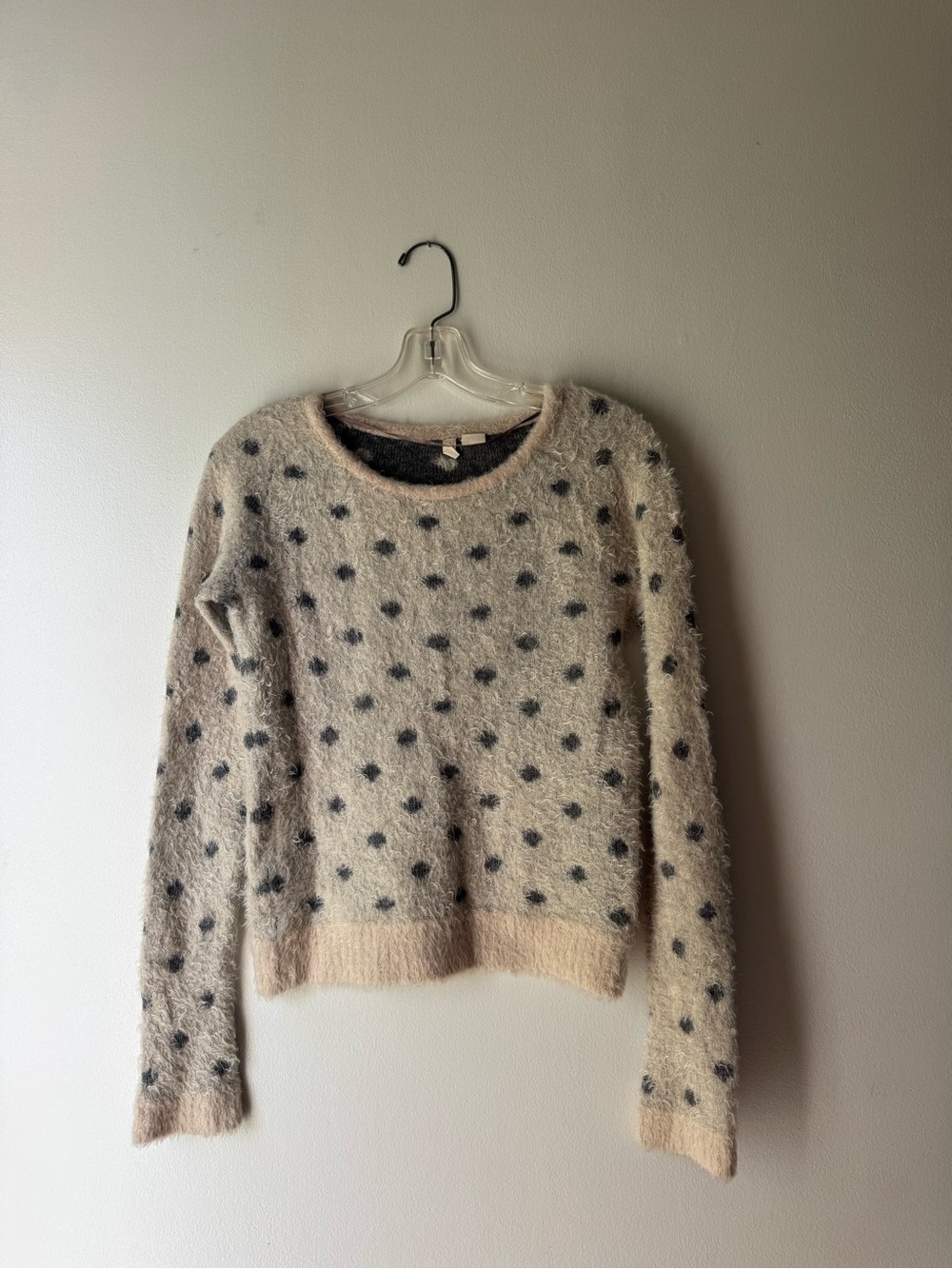 Anthropologie Moth Polka dotted cream & gray fuzzy sweater size small